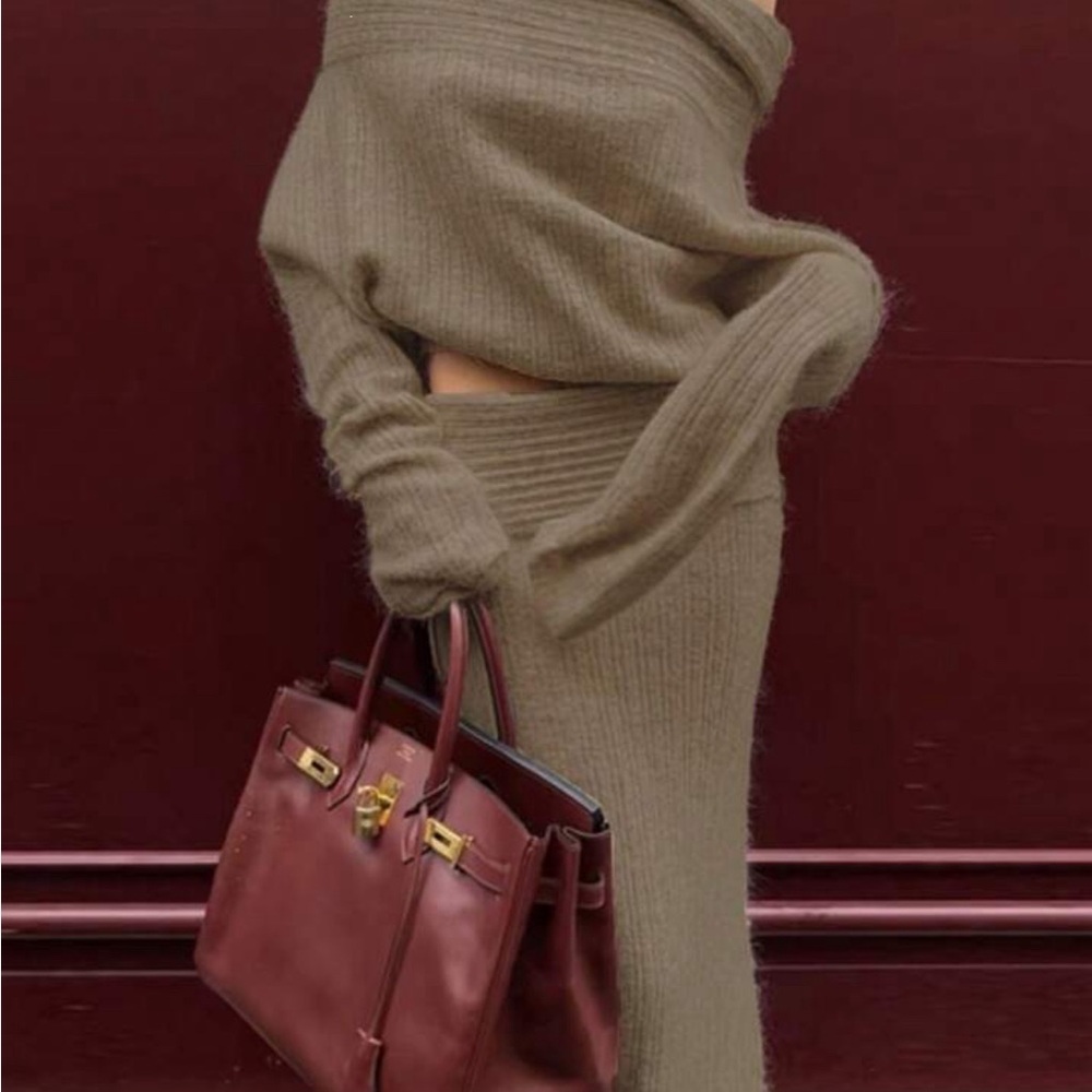 Elegant Tan Off-Shoulder Sweater